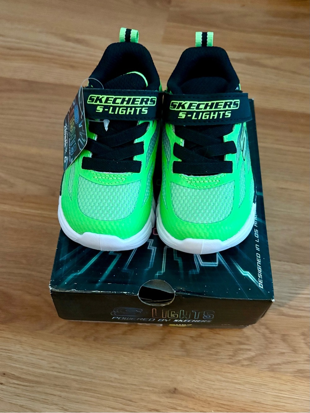 Skechers S-Lights Kids' Bright Green and Black Light-Up Sneakers